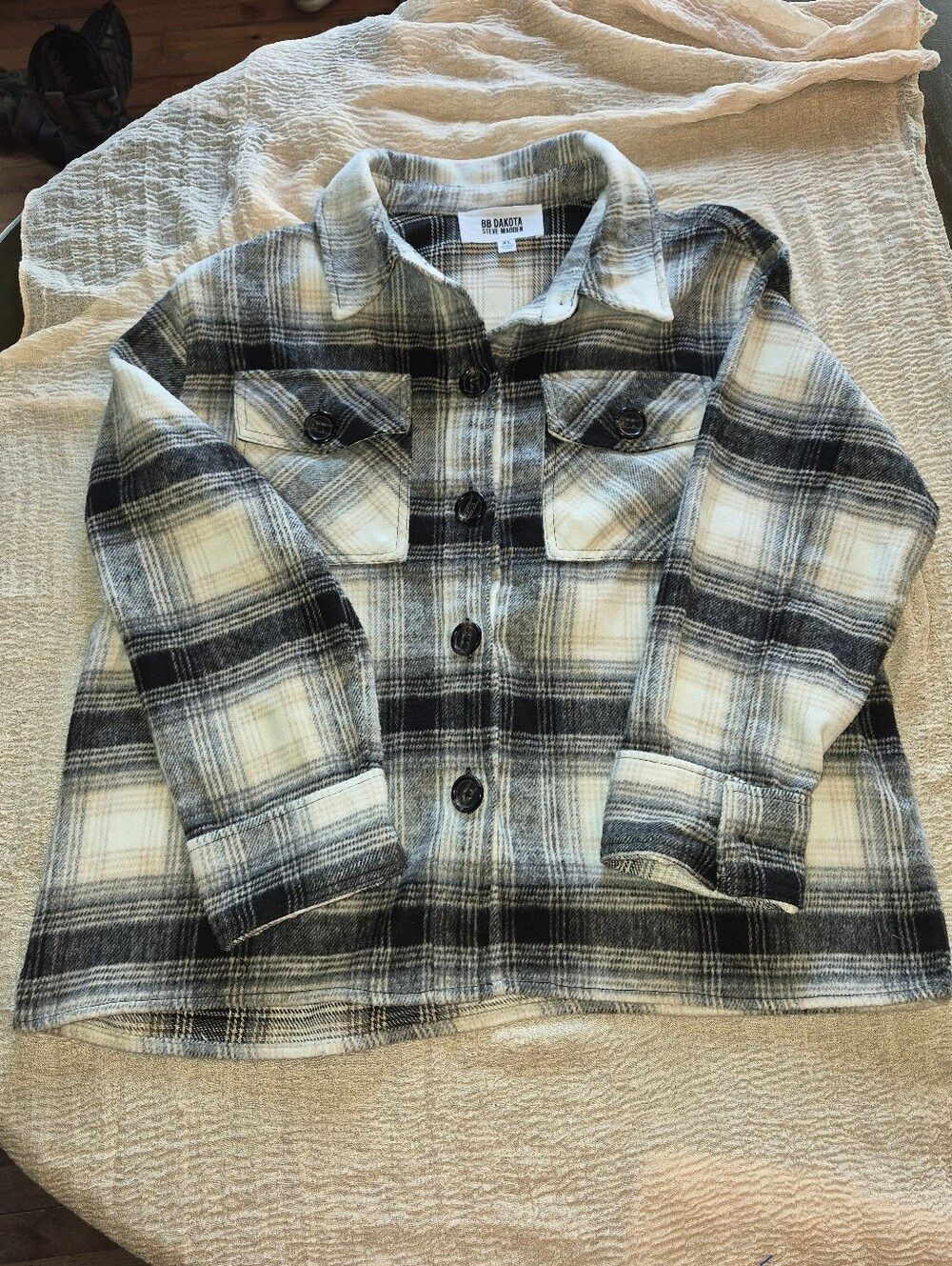 BB Dakota Black and White Plaid Button-Down Shacket